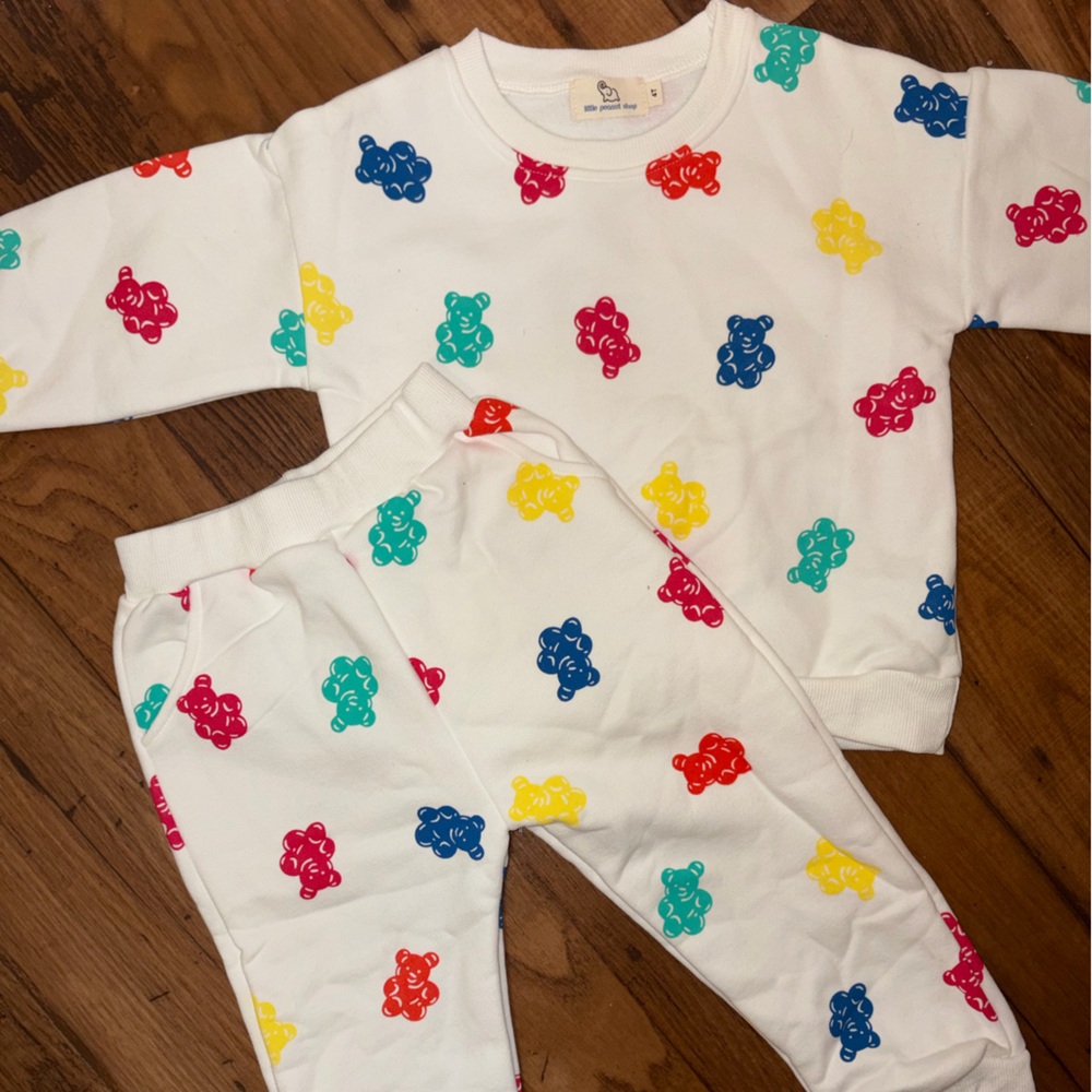 Kids White Bear Print Pajama Set - Multicolor